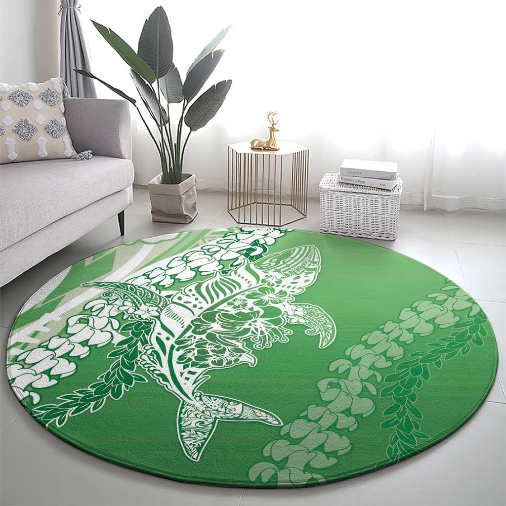 Hawaii Puakenikeni And Maile Lei Round Carpet Green Polynesian Shark Tattoo DT05