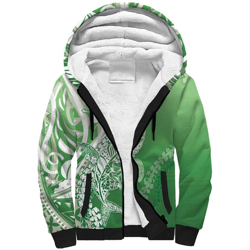 Hawaii Puakenikeni And Maile Lei Sherpa Hoodie Green Polynesian Shark Tattoo DT05