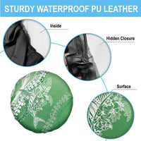 Hawaii Puakenikeni And Maile Lei Spare Tire Cover Green Polynesian Shark Tattoo DT05