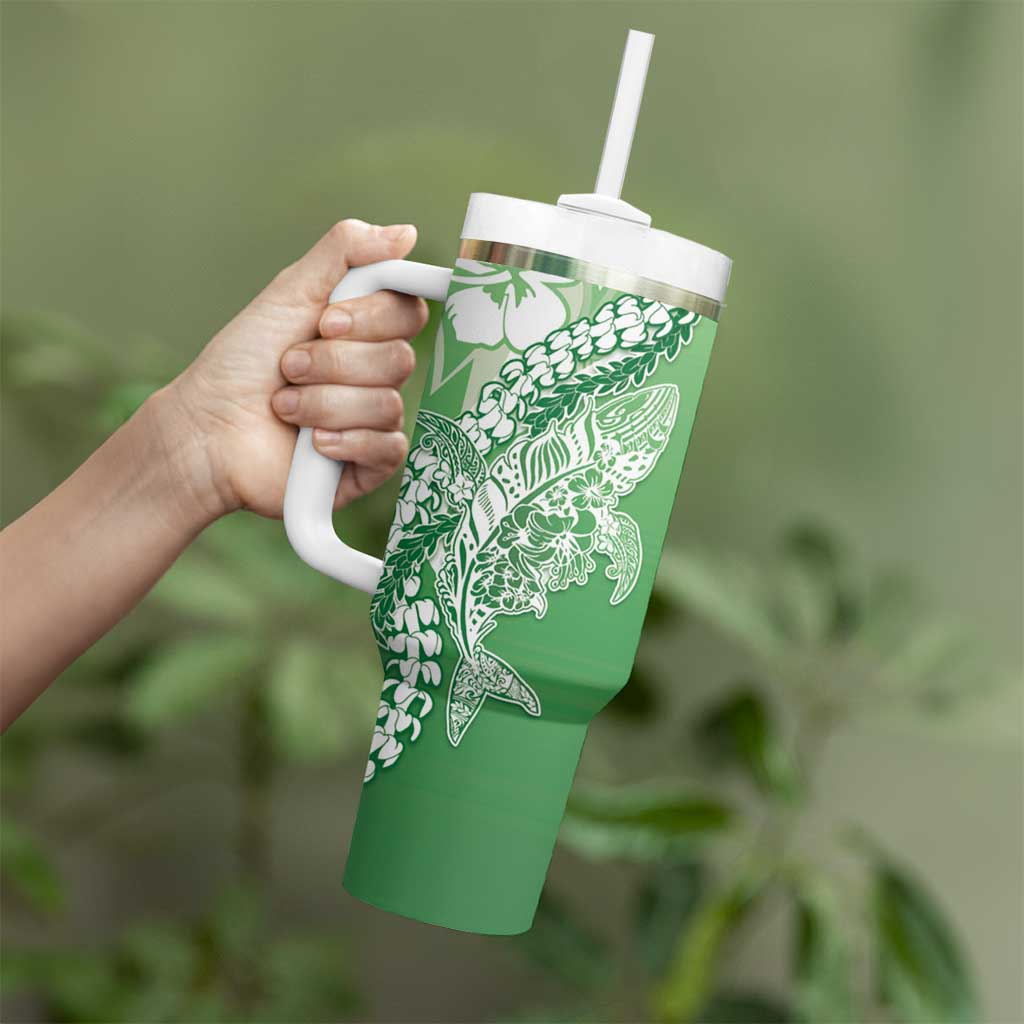 Hawaii Puakenikeni And Maile Lei Tumbler With Handle Green Polynesian Shark Tattoo DT05