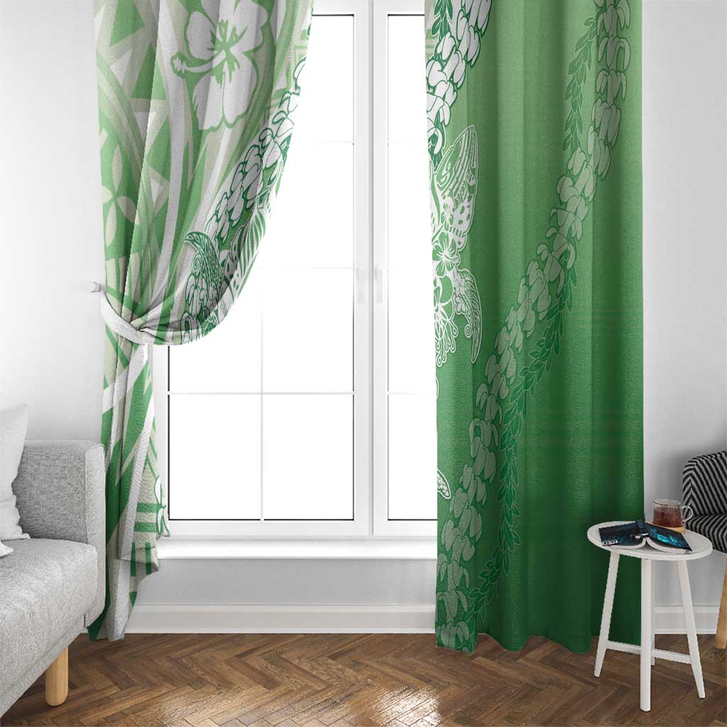 Hawaii Puakenikeni And Maile Lei Window Curtain Green Polynesian Shark Tattoo DT05