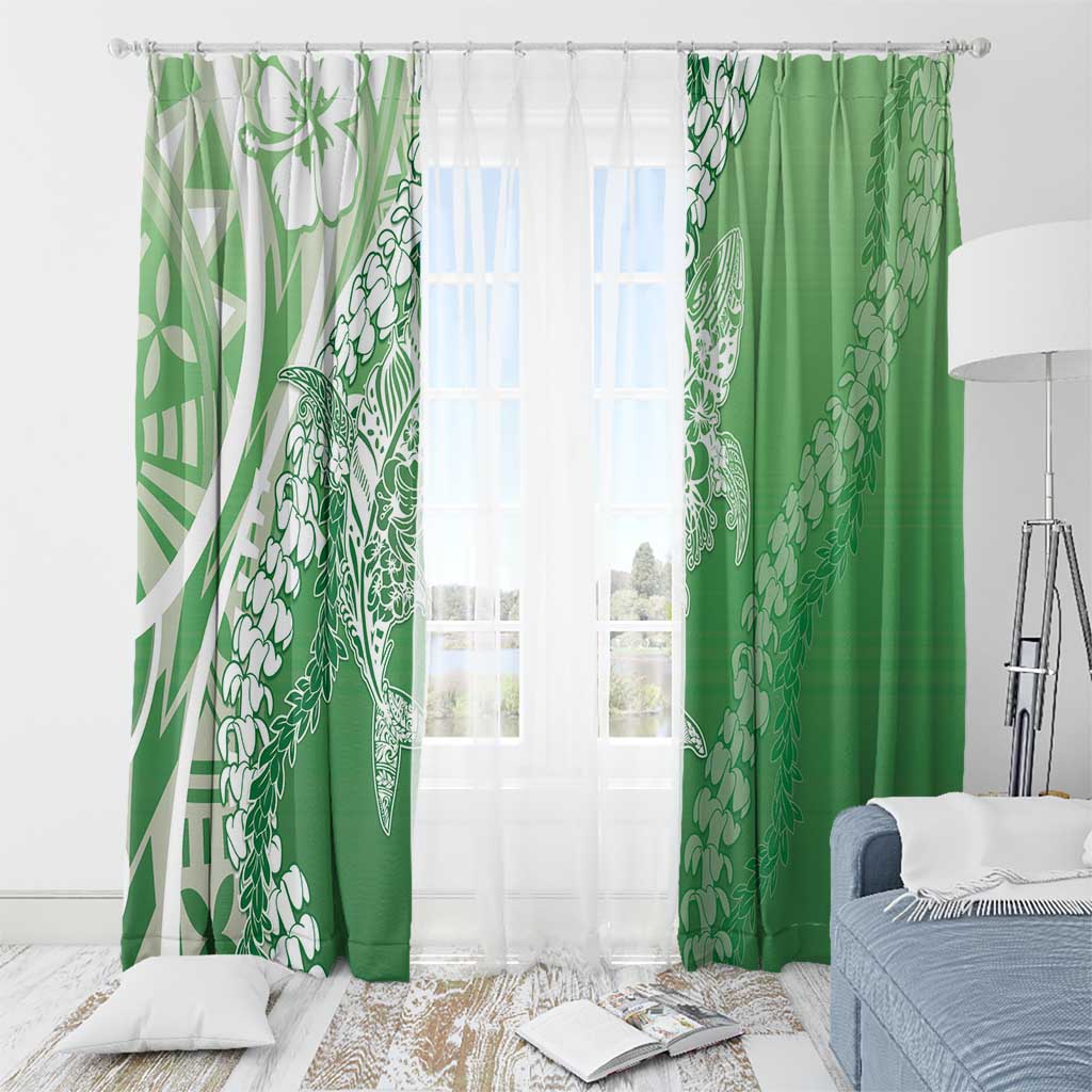 Hawaii Puakenikeni And Maile Lei Window Curtain Green Polynesian Shark Tattoo DT05