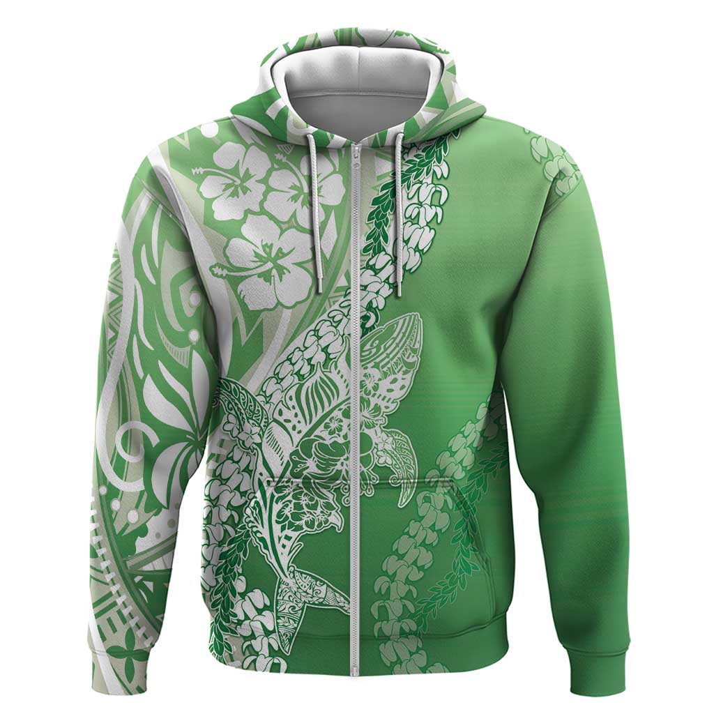Hawaii Puakenikeni And Maile Lei Zip Hoodie Green Polynesian Shark Tattoo DT05