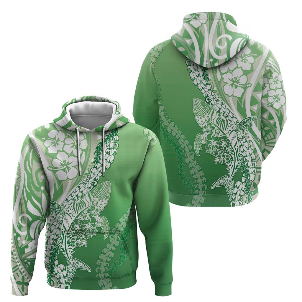 Hawaii Puakenikeni And Maile Lei Zip Hoodie Green Polynesian Shark Tattoo DT05