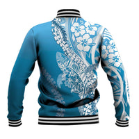 Hawaii Puakenikeni And Maile Lei Baseball Jacket Blue Polynesian Shark Tattoo DT05