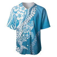 Hawaii Puakenikeni And Maile Lei Baseball Jersey Blue Polynesian Shark Tattoo DT05
