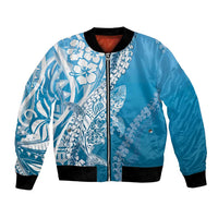 Hawaii Puakenikeni And Maile Lei Bomber Jacket Blue Polynesian Shark Tattoo DT05