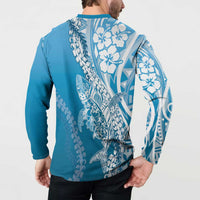 Hawaii Puakenikeni And Maile Lei Button Sweatshirt Blue Polynesian Shark Tattoo DT05