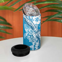 Hawaii Puakenikeni And Maile Lei 4 in 1 Can Cooler Tumbler Blue Polynesian Shark Tattoo DT05