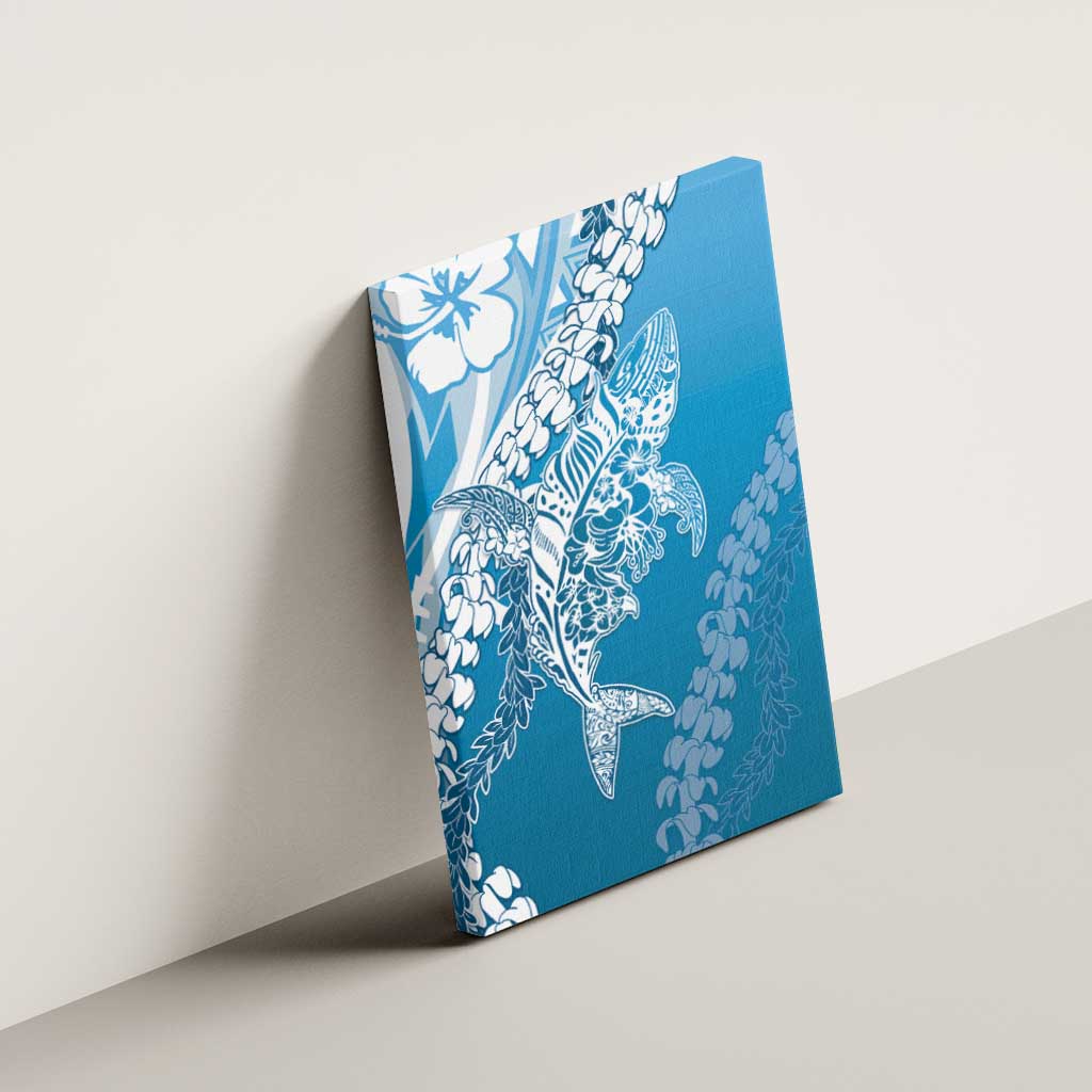 Hawaii Puakenikeni And Maile Lei Canvas Wall Art Blue Polynesian Shark Tattoo DT05