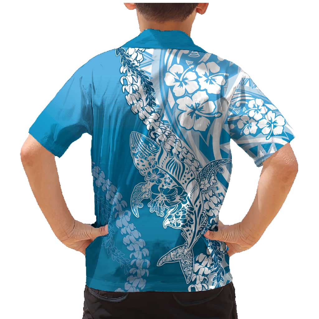 Hawaii Puakenikeni And Maile Lei Family Matching Mermaid Dress and Hawaiian Shirt Blue Polynesian Shark Tattoo DT05 - Polynesian Pride