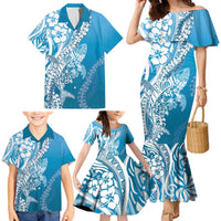 Hawaii Puakenikeni And Maile Lei Family Matching Mermaid Dress and Hawaiian Shirt Blue Polynesian Shark Tattoo DT05 - Polynesian Pride