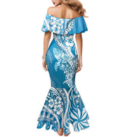 Hawaii Puakenikeni And Maile Lei Family Matching Mermaid Dress and Hawaiian Shirt Blue Polynesian Shark Tattoo DT05 - Polynesian Pride