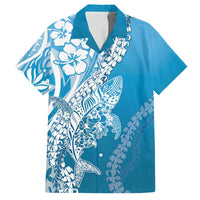 Hawaii Puakenikeni And Maile Lei Family Matching Off Shoulder Maxi Dress and Hawaiian Shirt Blue Polynesian Shark Tattoo DT05 Dad's Shirt - Short Sleeve Blue - Polynesian Pride