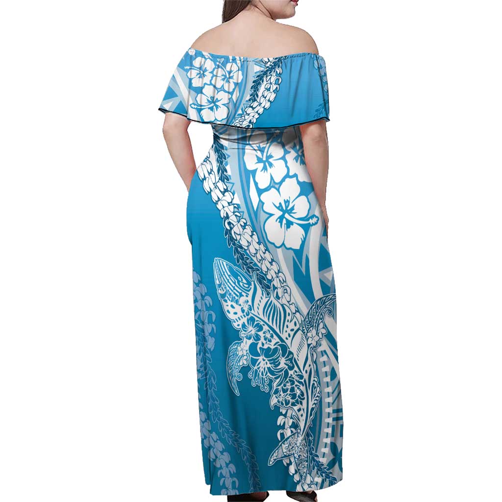 Hawaii Puakenikeni And Maile Lei Family Matching Off Shoulder Maxi Dress and Hawaiian Shirt Blue Polynesian Shark Tattoo DT05 - Polynesian Pride