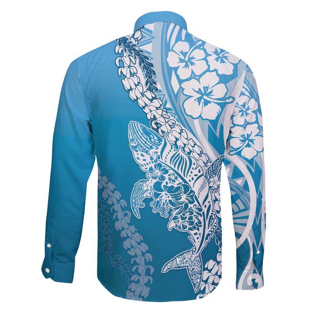 Hawaii Puakenikeni And Maile Lei Family Matching Off Shoulder Short Dress and Hawaiian Shirt Blue Polynesian Shark Tattoo DT05 - Polynesian Pride