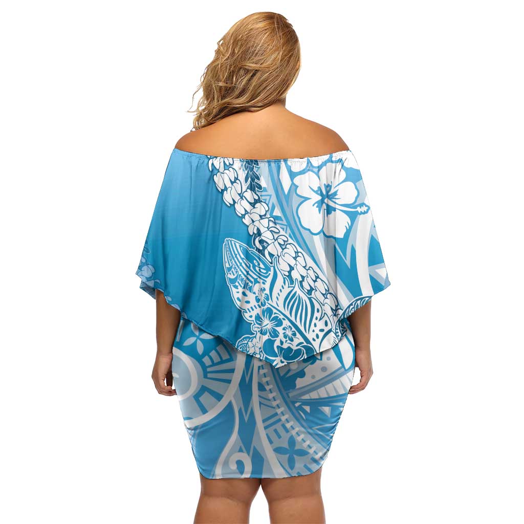 Hawaii Puakenikeni And Maile Lei Family Matching Off Shoulder Short Dress and Hawaiian Shirt Blue Polynesian Shark Tattoo DT05 - Polynesian Pride