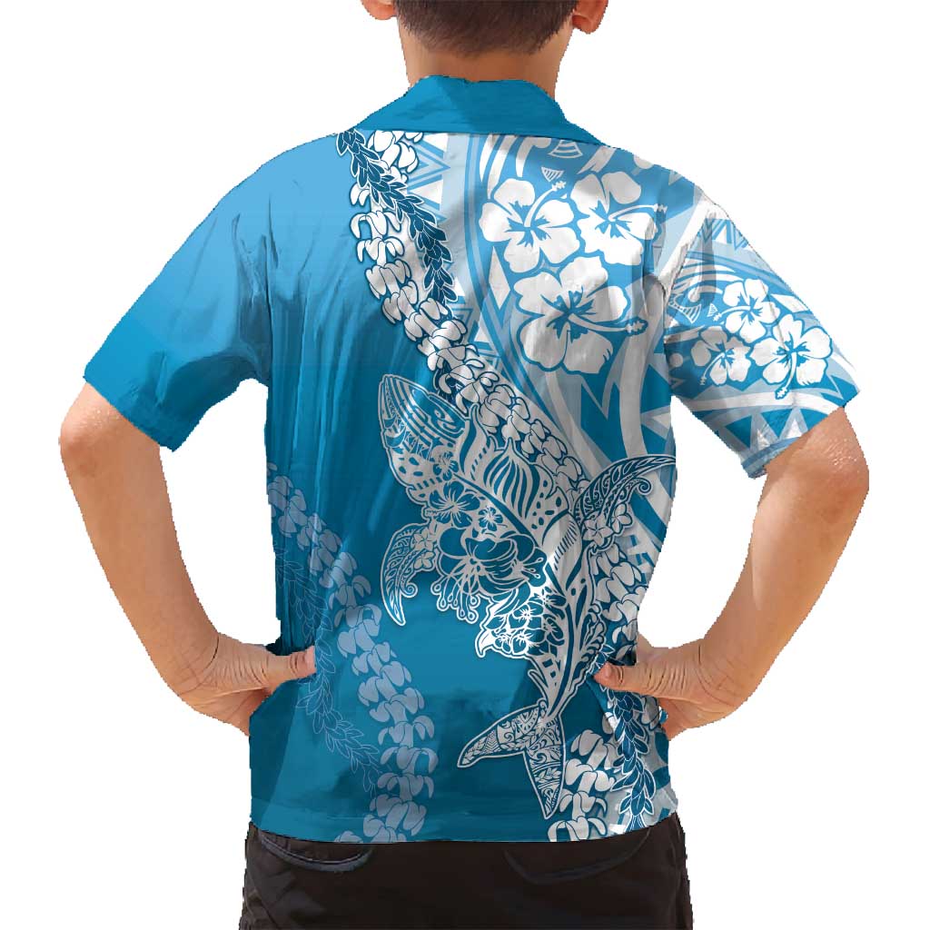 Hawaii Puakenikeni And Maile Lei Family Matching Puletasi and Hawaiian Shirt Blue Polynesian Shark Tattoo DT05 - Polynesian Pride