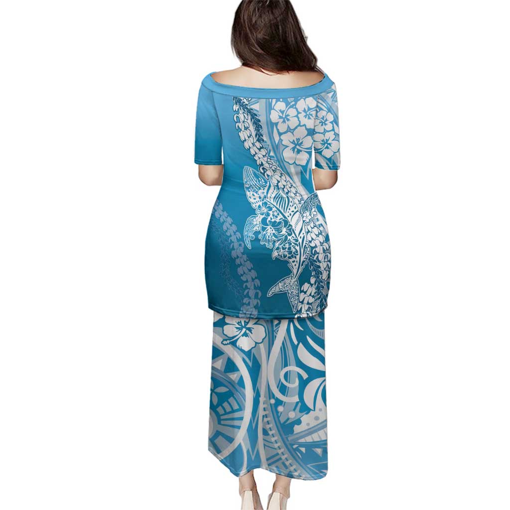 Hawaii Puakenikeni And Maile Lei Family Matching Puletasi and Hawaiian Shirt Blue Polynesian Shark Tattoo DT05 - Polynesian Pride