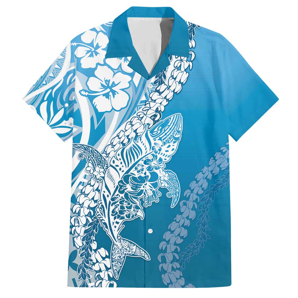 Hawaii Puakenikeni And Maile Lei Family Matching Short Sleeve Bodycon Dress and Hawaiian Shirt Blue Polynesian Shark Tattoo DT05 Dad's Shirt - Short Sleeve Blue - Polynesian Pride