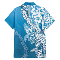 Hawaii Puakenikeni And Maile Lei Family Matching Summer Maxi Dress and Hawaiian Shirt Blue Polynesian Shark Tattoo DT05 - Polynesian Pride