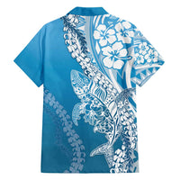 Hawaii Puakenikeni And Maile Lei Hawaiian Shirt Blue Polynesian Shark Tattoo DT05