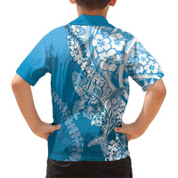 Hawaii Puakenikeni And Maile Lei Kid Hawaiian Shirt Blue Polynesian Shark Tattoo DT05