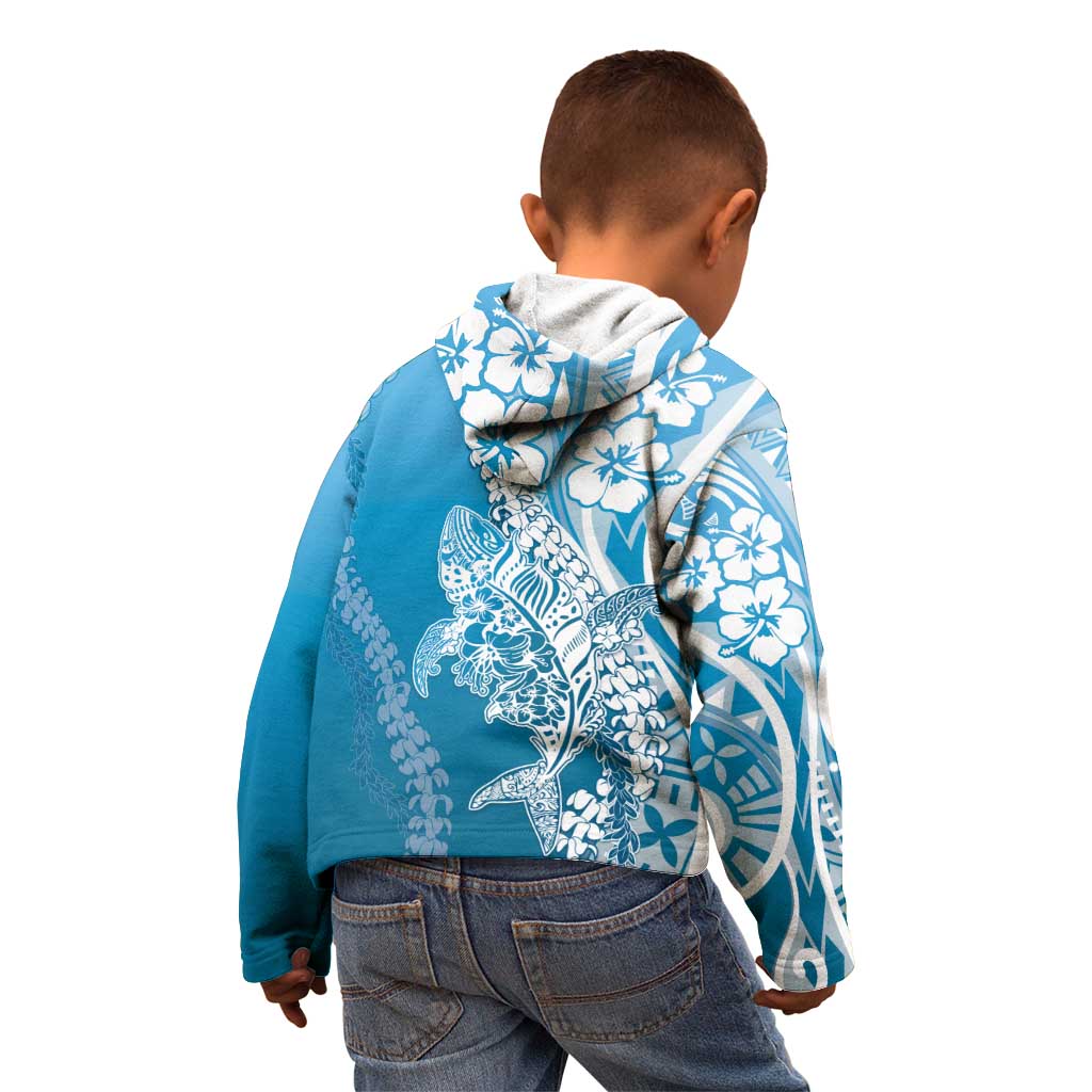 Hawaii Puakenikeni And Maile Lei Kid Hoodie Blue Polynesian Shark Tattoo DT05