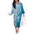 Hawaii Puakenikeni And Maile Lei Off The Shoulder Long Sleeve Dress Blue Polynesian Shark Tattoo DT05