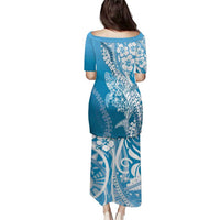 Hawaii Puakenikeni And Maile Lei Puletasi Blue Polynesian Shark Tattoo DT05