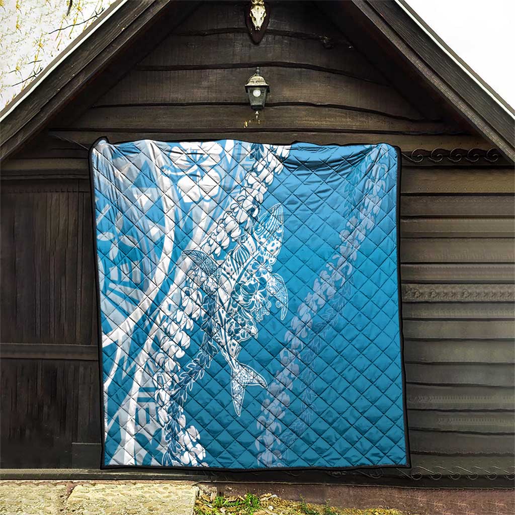 Hawaii Puakenikeni And Maile Lei Quilt Blue Polynesian Shark Tattoo DT05