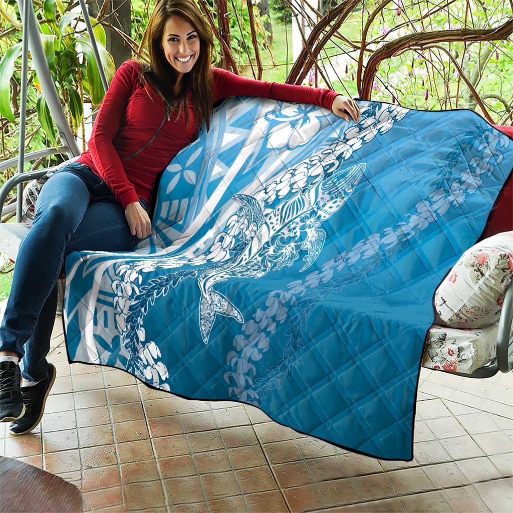 Hawaii Puakenikeni And Maile Lei Quilt Blue Polynesian Shark Tattoo DT05