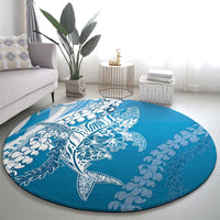 Hawaii Puakenikeni And Maile Lei Round Carpet Blue Polynesian Shark Tattoo DT05