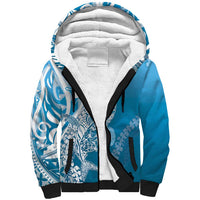 Hawaii Puakenikeni And Maile Lei Sherpa Hoodie Blue Polynesian Shark Tattoo DT05