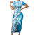 Hawaii Puakenikeni And Maile Lei Short Sleeve Bodycon Dress Blue Polynesian Shark Tattoo DT05