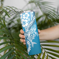Hawaii Puakenikeni And Maile Lei Skinny Tumbler Blue Polynesian Shark Tattoo DT05