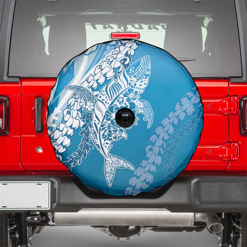 Hawaii Puakenikeni And Maile Lei Spare Tire Cover Blue Polynesian Shark Tattoo DT05
