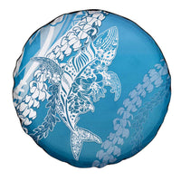 Hawaii Puakenikeni And Maile Lei Spare Tire Cover Blue Polynesian Shark Tattoo DT05