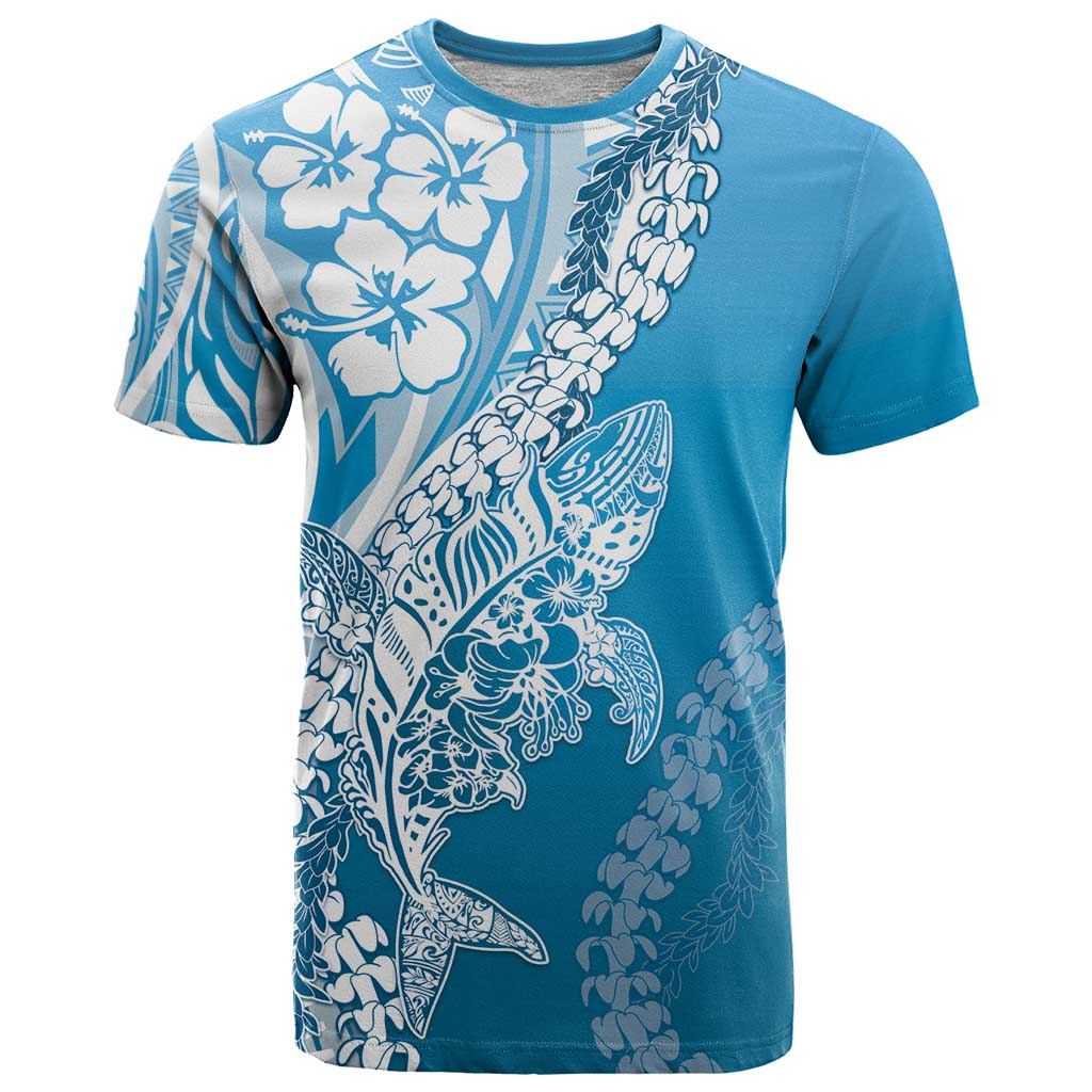 Hawaii Puakenikeni And Maile Lei T Shirt Blue Polynesian Shark Tattoo DT05
