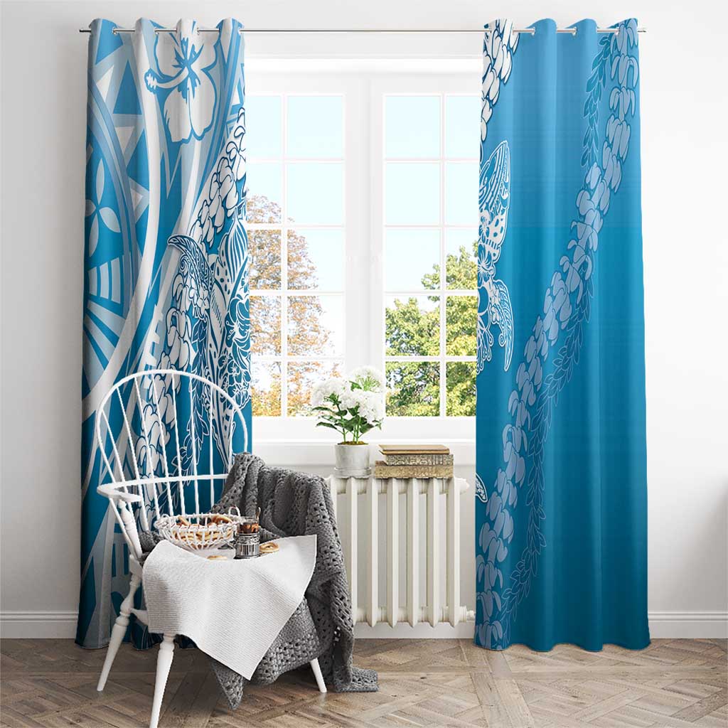 Hawaii Puakenikeni And Maile Lei Window Curtain Blue Polynesian Shark Tattoo DT05