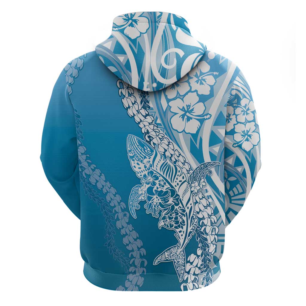 Hawaii Puakenikeni And Maile Lei Zip Hoodie Blue Polynesian Shark Tattoo DT05