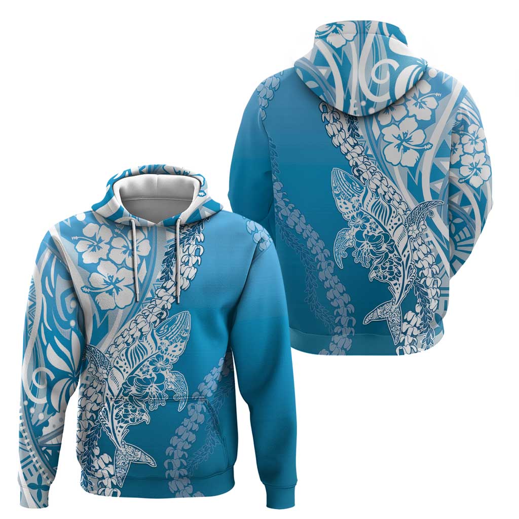 Hawaii Puakenikeni And Maile Lei Zip Hoodie Blue Polynesian Shark Tattoo DT05