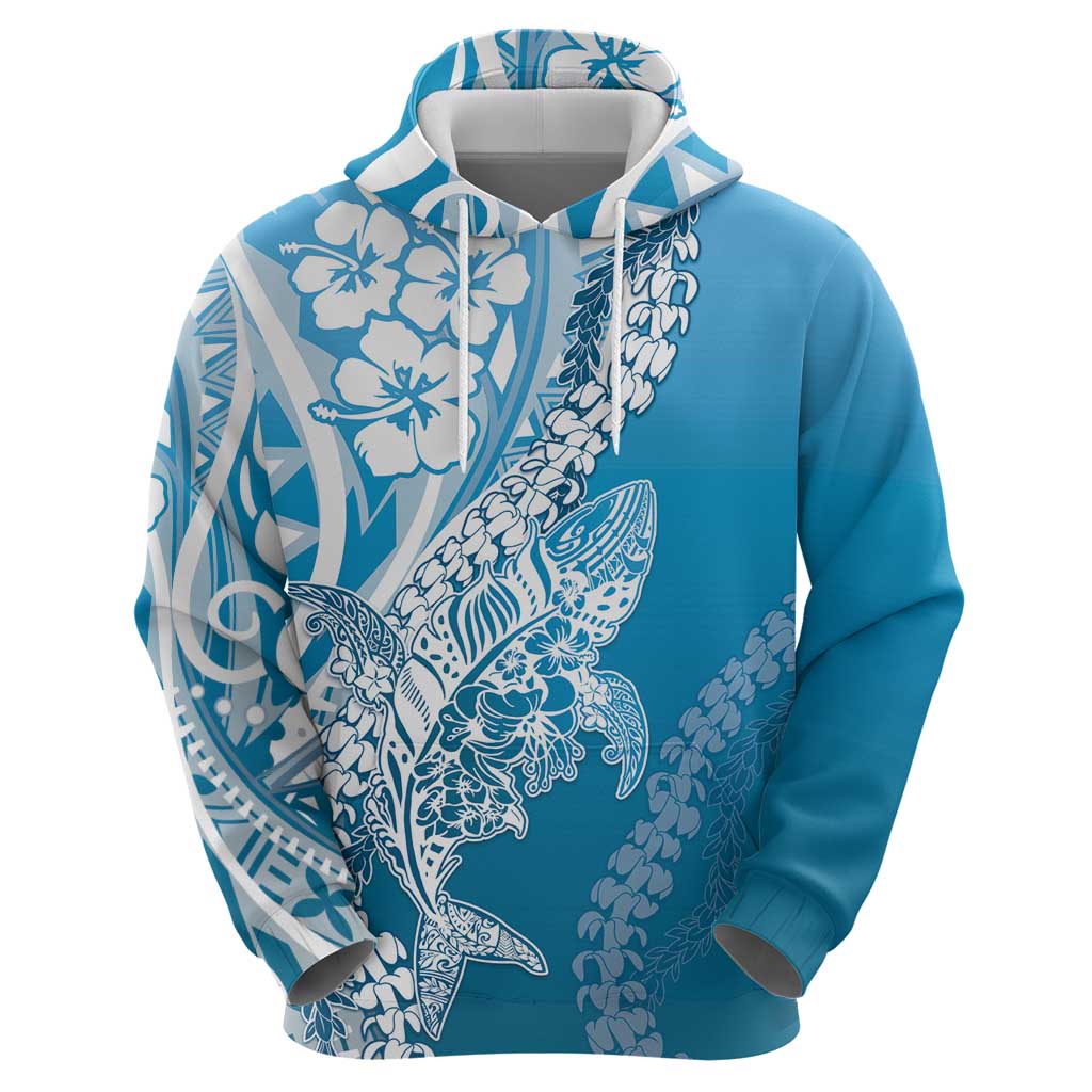 Hawaii Puakenikeni And Maile Lei Zip Hoodie Blue Polynesian Shark Tattoo DT05