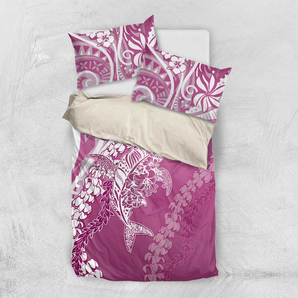 Hawaii Puakenikeni And Maile Lei Bedding Set Pink Polynesian Shark Tattoo DT05