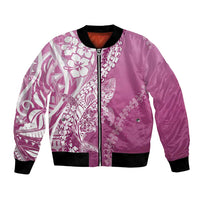 Hawaii Puakenikeni And Maile Lei Bomber Jacket Pink Polynesian Shark Tattoo DT05