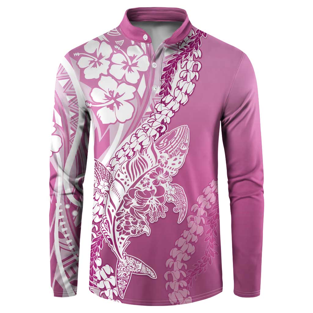 Hawaii Puakenikeni And Maile Lei Button Sweatshirt Pink Polynesian Shark Tattoo DT05