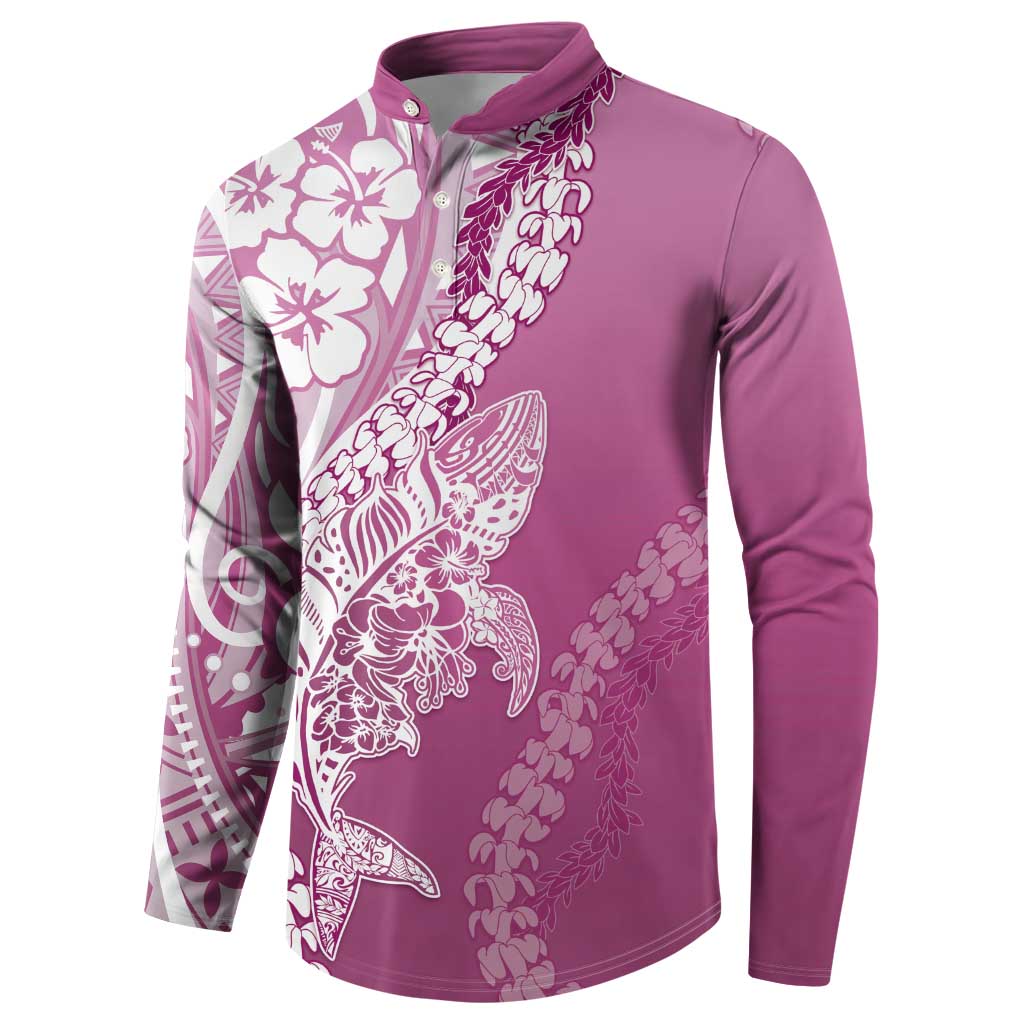 Hawaii Puakenikeni And Maile Lei Button Sweatshirt Pink Polynesian Shark Tattoo DT05