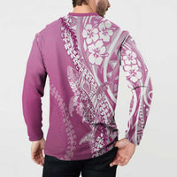 Hawaii Puakenikeni And Maile Lei Button Sweatshirt Pink Polynesian Shark Tattoo DT05