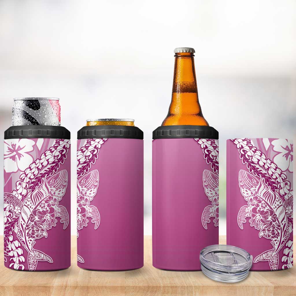 Hawaii Puakenikeni And Maile Lei 4 in 1 Can Cooler Tumbler Pink Polynesian Shark Tattoo DT05