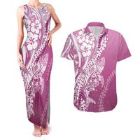 Hawaii Puakenikeni And Maile Lei Couples Matching Tank Maxi Dress and Hawaiian Shirt Pink Polynesian Shark Tattoo DT05 Pink - Polynesian Pride
